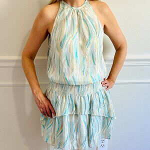 RARE, NWT Ramy Brook turquoise and gold metallic Paris dress